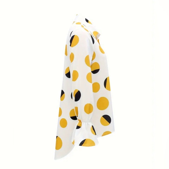 Vibrant Polka-Dot Print Long Bell Sleeve Blouse - Casual, Relaxed Fit - Picture 4 of 5